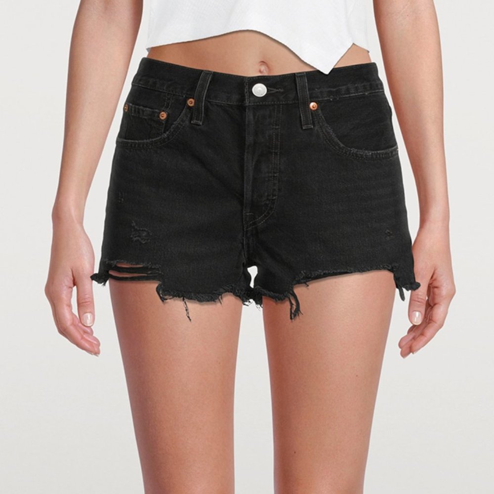 LEVI'S 501 NWT Sz 26 denim SHORTS HIGH RISE BUTTON FLY light distress $88.00